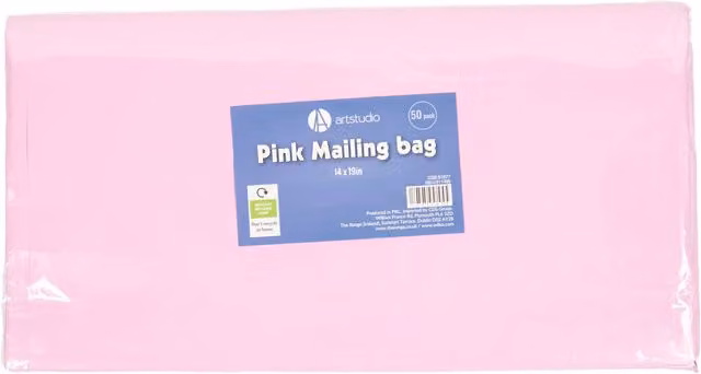 Art Studio Pack of 50 Pink Plastic Plain Mailing Bags, W: 35.56 cm, H: 48.26 cm