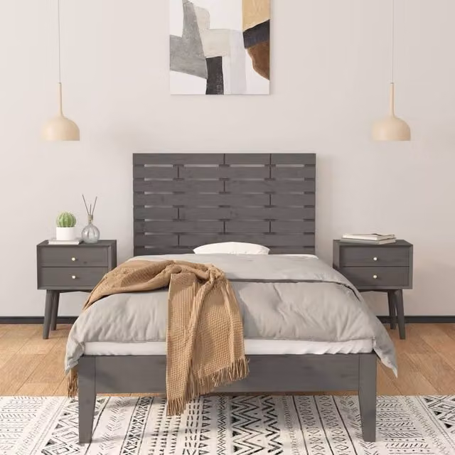 Berkfield Home Grey Solid Wood Pine Wall Headboard, W: 96 cm, D: 3 cm, H: 63 cm