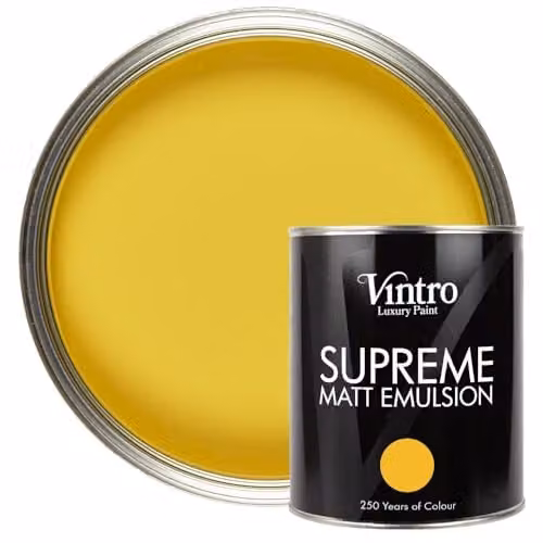 Vintro Luxury Matt Emulsion Yellow 1L Multi Surface Paint for Walls, Ceilings, Wood and Metal