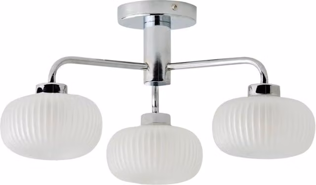 ValueLights Amaia 3 Way IP44 Bathroom Ceiling Light with Ribbed Glass Shade in Silver