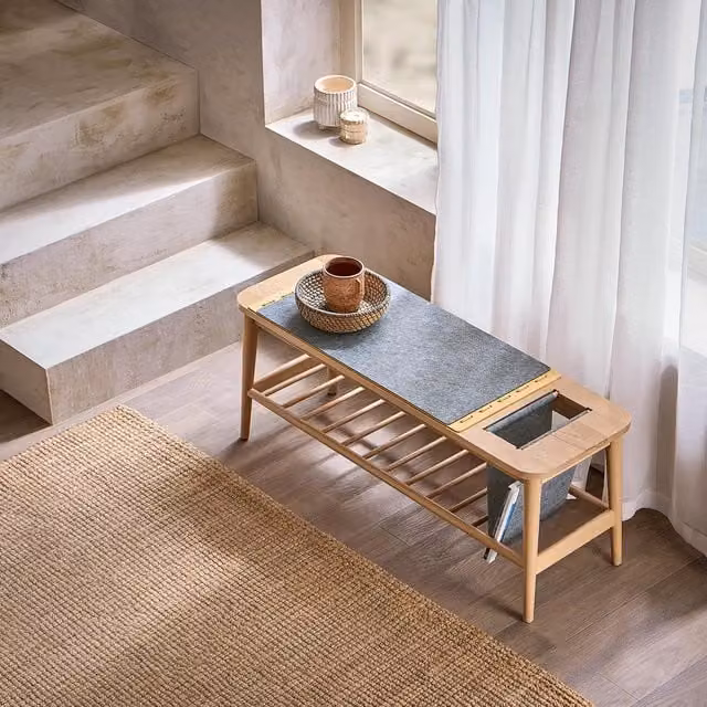 SoBuy Modern Fabric Bench Bed End Stool with Shoe Rack and Hanging Bag in Beige, Yellow or Grey