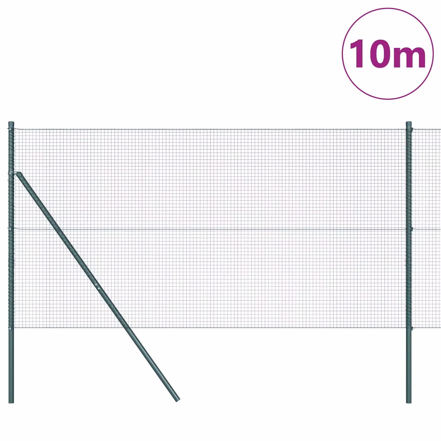 Berkfield Home Green Steel Welded Wire Fence with 7 Round In-Ground Posts, W: 120 cm, L: 10 m – 3