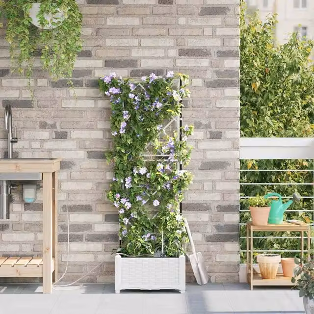 Berkfield White Plastic Garden Planter with Water Irrigation System