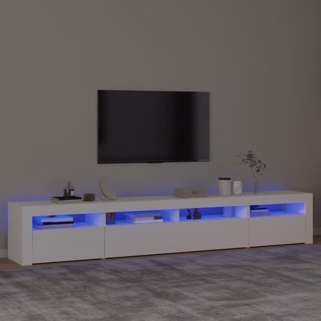 Berkfield Home Modern White TV Cabinet with LED Lights, W/D/H: 240 x 40 x 40 cm – 1