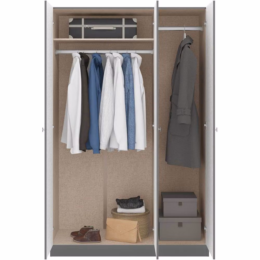Seconique Denver 3 Door Wardrobe in Grey Gloss with Internal Shelves and Hanging Rod, H 175 cm x W 112 cm x D 48 cm – 4