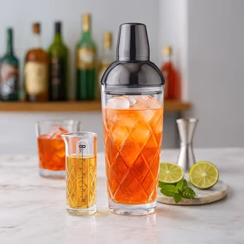 Final Touch Yarai Glass Cocktail Shaker and Jigger Set in Transparent and Black with 700ml Capacity – 2