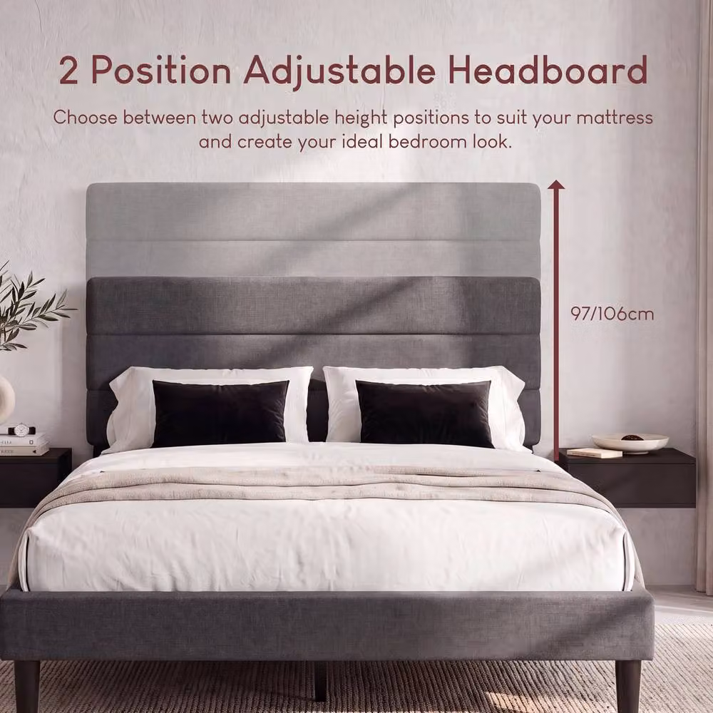 Vida Designs Vandura Linen Fabric Bed Frame in Dark Grey, Single, W/D/H: 90 x 200 cm – 7