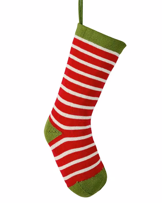 Dibor Set of 4 Traditional Candy Stripe Knitted Christmas Stockings in Red, Green and White – 2