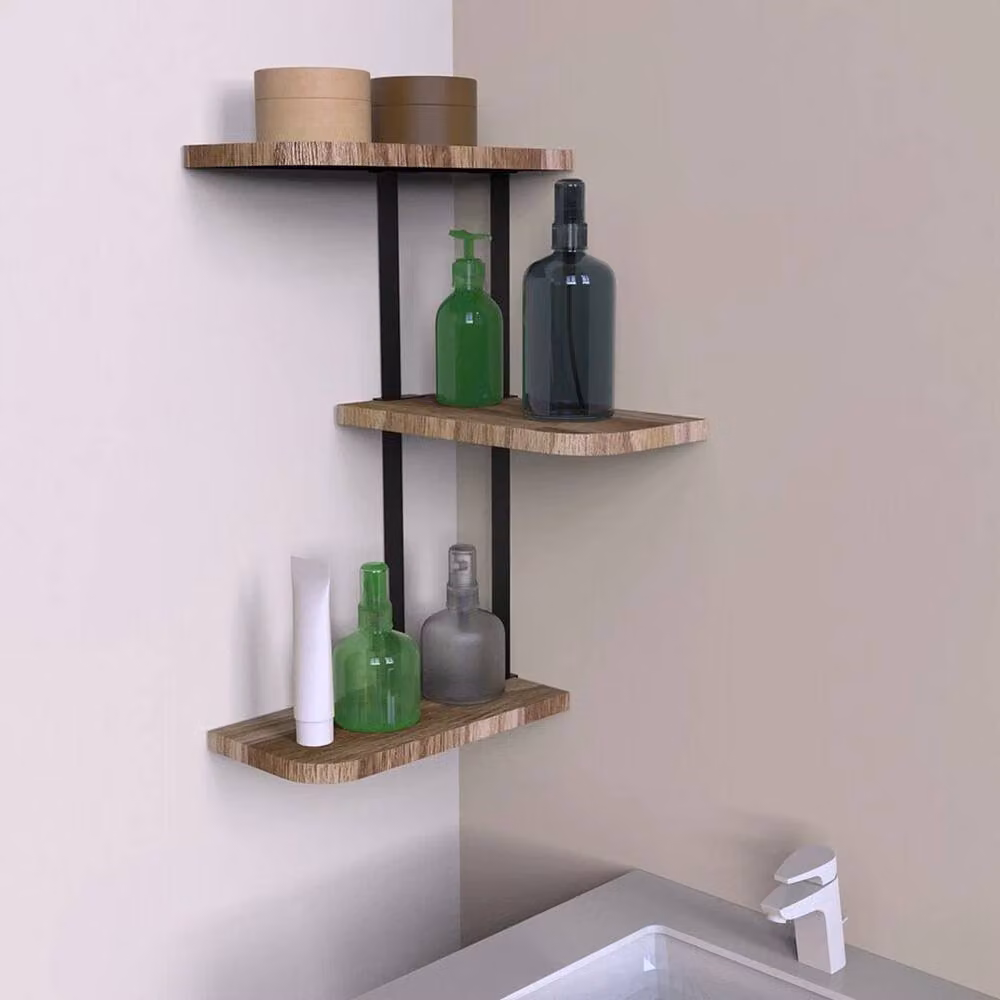 Kelvenix Brown Rustic Corner Wall Mounted Shelf with Iron and Wood Frame – 2