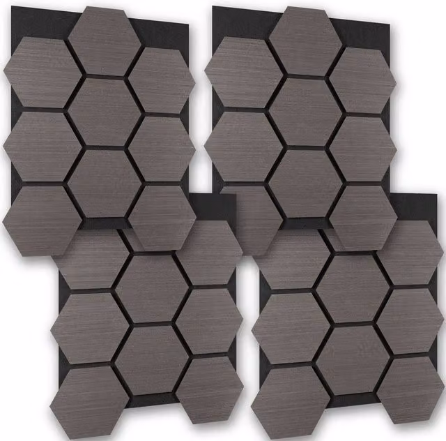 tectake Hexagonal Acoustic Sound-Absorbing Felt Wall Panels in Oak Gray and Grey – 1