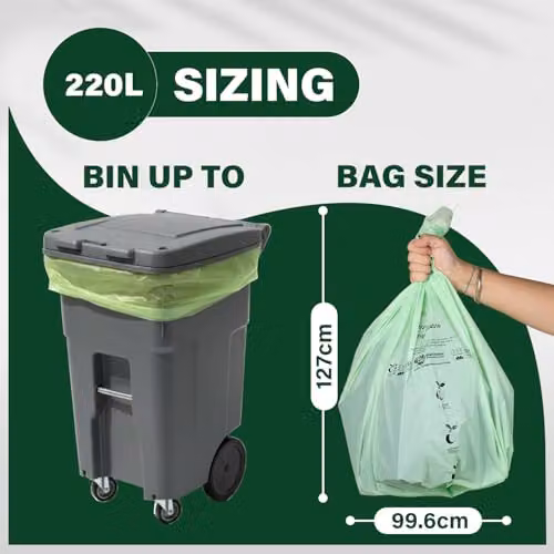 ECONX Green Compostable Wheelie Bin Liners, 220L, 10 Pack – 7