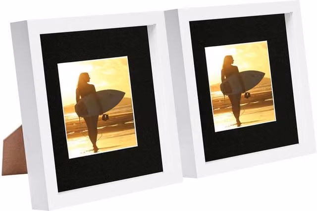 Nicola Spring Pack of 2 White and Black Square 3D Box Photo Frames with 4x4 inch Mount, W/D/H: 20.32 x 20.32 x 20.32 cm