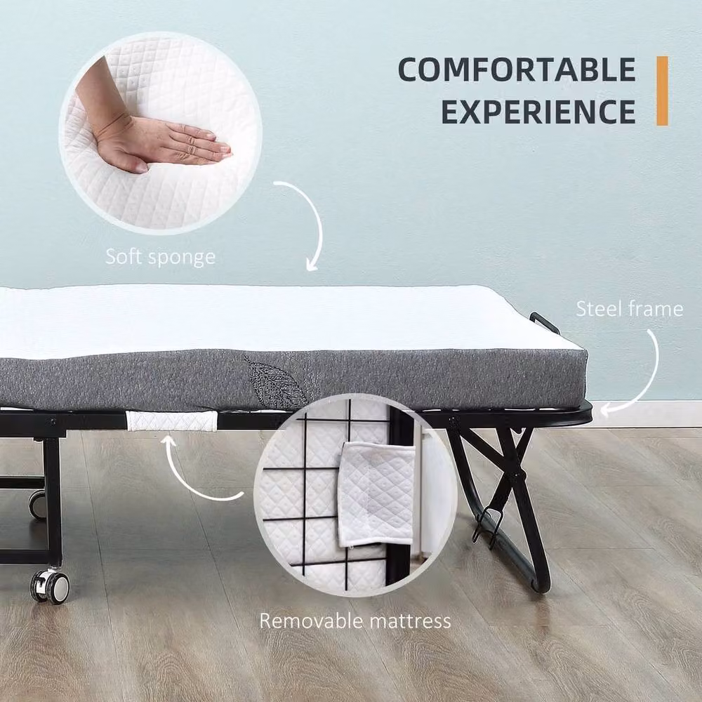 FORGEVIO Folding Guest Bed with 10cm Foam Mattress in White, W/D: 60 x 120 cm – 3
