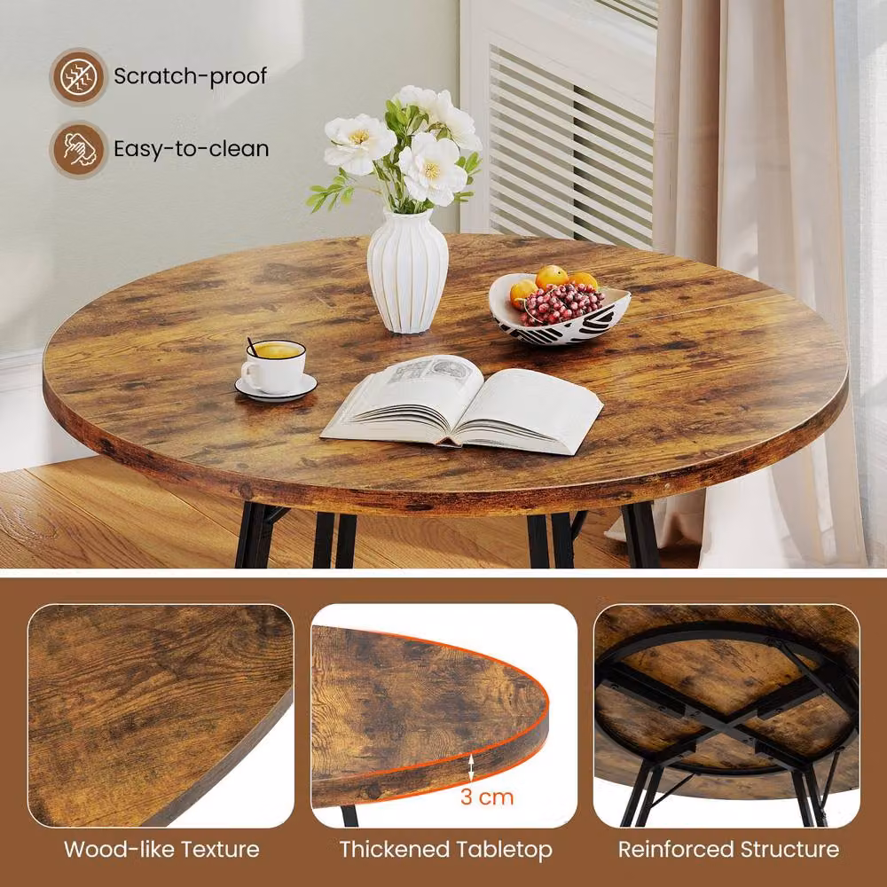 Costway Modern Round Dining Table in Brown, Diameter: 118 cm – 4
