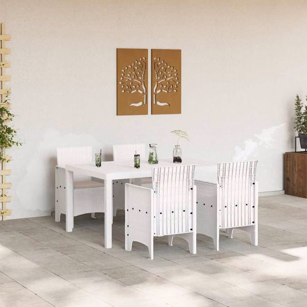 Berkfield Home 5 Piece White Poly Rattan Garden Dining Set with Cushions – 2