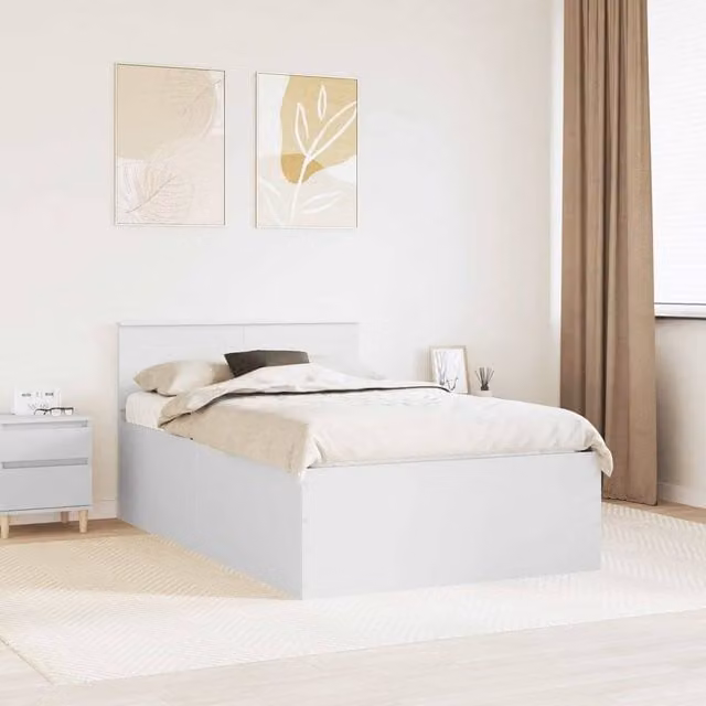 Berkfield Home Modern White Bed Frame with Headboard and Lift Up Base, W: 135 cm