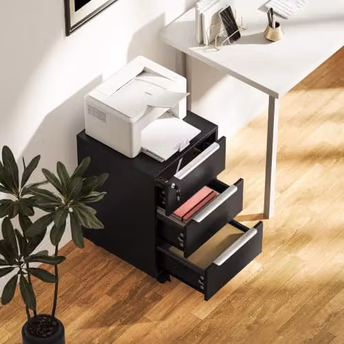 HOMCOM Modern 3-Drawer Lockable Mobile Filing Cabinet in Black, W/D/H: 40 x 40 x 63.5 cm – 8