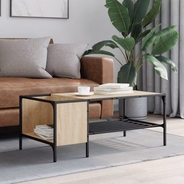 Berkfield Home Decorative Coffee Table with Rack in Sonoma Oak, W/D/H: 100 x 51 x 40 cm