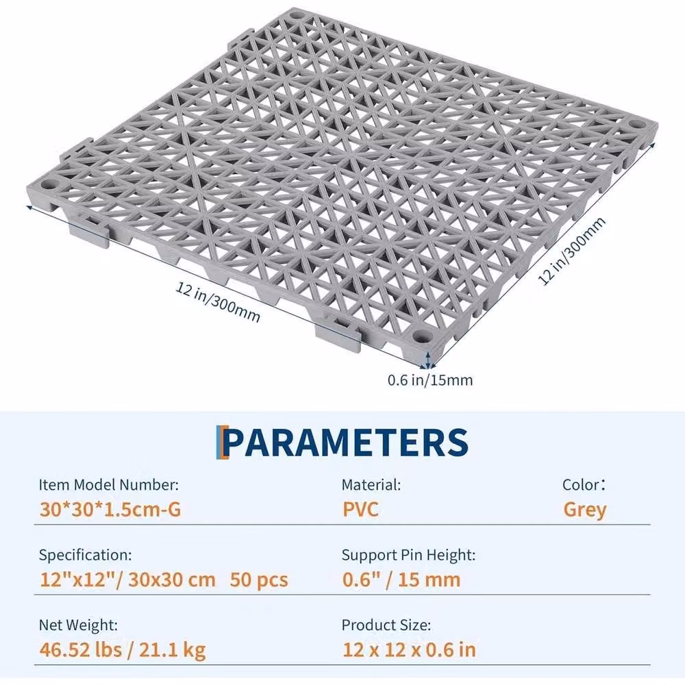 VOGREX 50-Piece Interlocking Waterproof PVC Floor Mat Set, Grey, W/D/H: 30 x 30 x 1.5 cm – 3