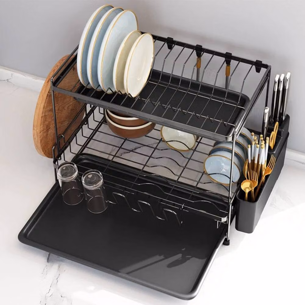 EONLION 2 Tier Black Metal Wire Kitchen Dish Rack – 4