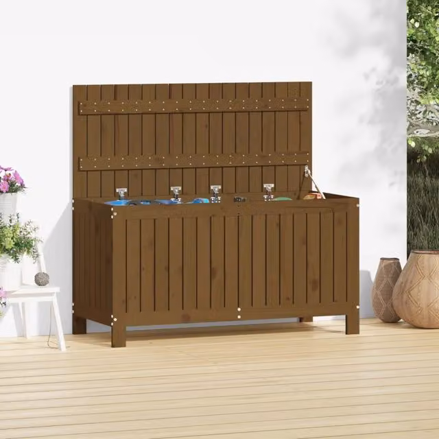 Berkfield Home Garden Storage Box in Honey Brown Solid Pine Wood, W/D/H: 115 x 49 x 60 cm
