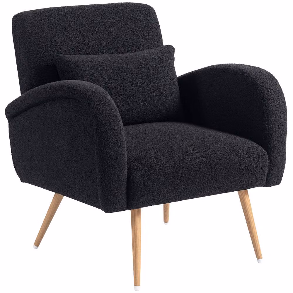 STILVORA Black Bouclé Fabric Armchair with Metal Legs – 3