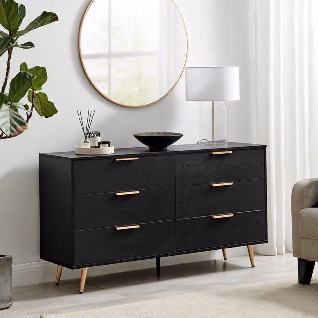 FurnitureboxUK Ivala Black and Copper Effect 6 Drawer Chest