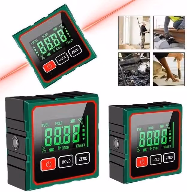 VOGREX Laser Digital Angle Finder with 4-Side Magnetic Gauge, Black