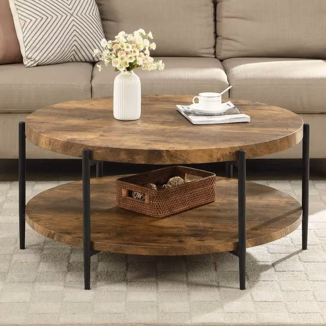 Mona Vale Furniture Rustic Industrial Round Coffee Table in Brown and Black – 1