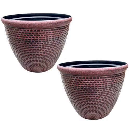 Gr8 Garden Cromarty Round Plastic Plant Pot Planter, Red, Pack of 2, Diameter: 36 cm