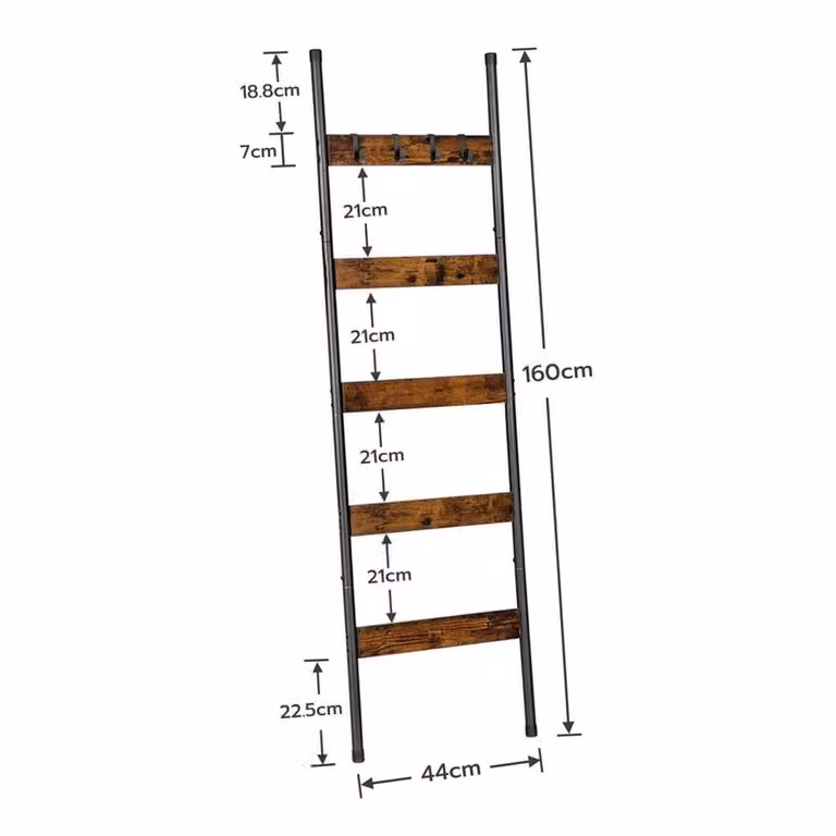 Nordara Brown Freestanding Towel Ladder Rack and Blanket Shelf, W: 44 cm, H: 160 cm