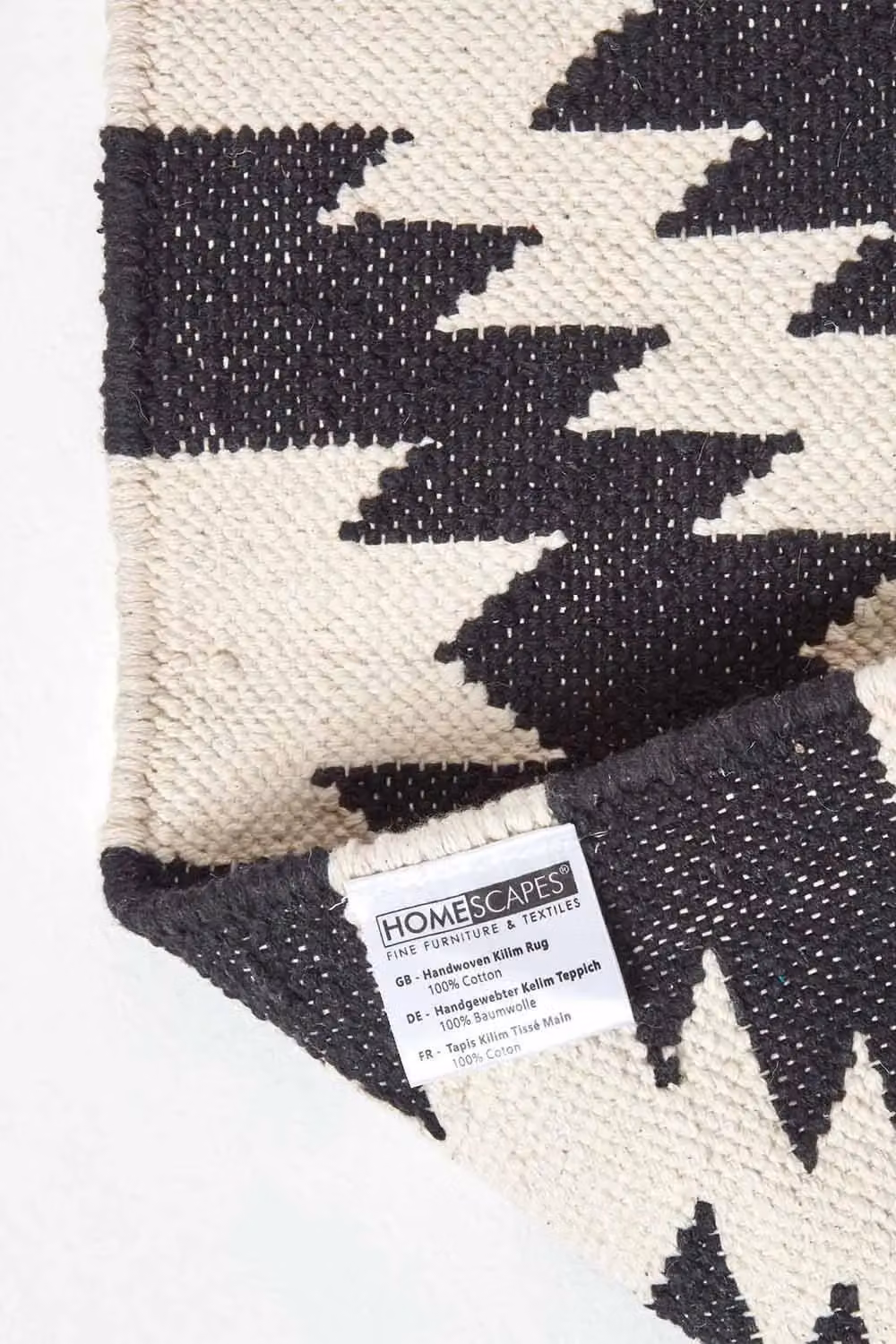 Homescapes Zurich Handwoven Cotton Pattern Kilim Hall Runner in Black and White, W: 66 cm, L: 200 cm – 5