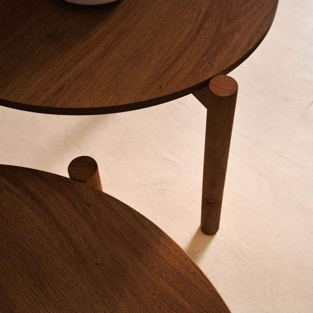sweeek Round Nesting Coffee Tables in Dark Brown Wood Effect – 3