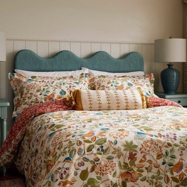 Sanderson Birds & Berries Cotton Mako Satin Duvet Cover and Pillowcase Set, Multicolour, W: 180 cm, H: 200 cm