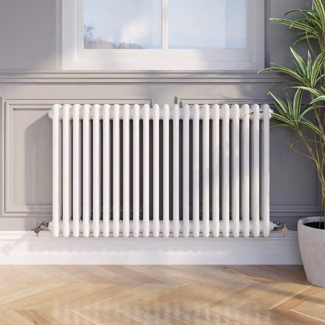 Temprazo Traditional Colosseum Double Bar Column Radiator in White, H: 60.5 cm, W: 30 cm, D: 10 cm