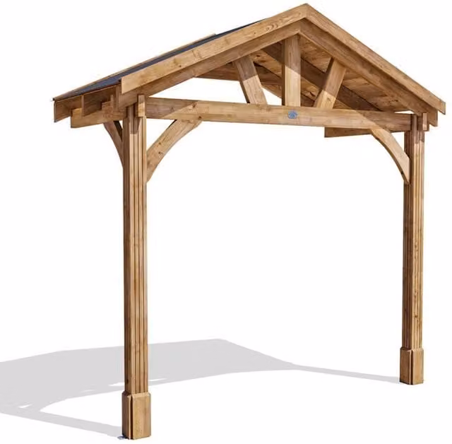 Dunster House Thunderdam Wooden Wide Gable Porch Canopy in Brown, W/D/H: 300 x 150 x 150 cm