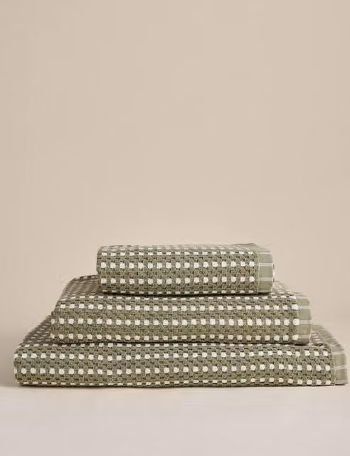 M&S Green Striped Pure Cotton Towel