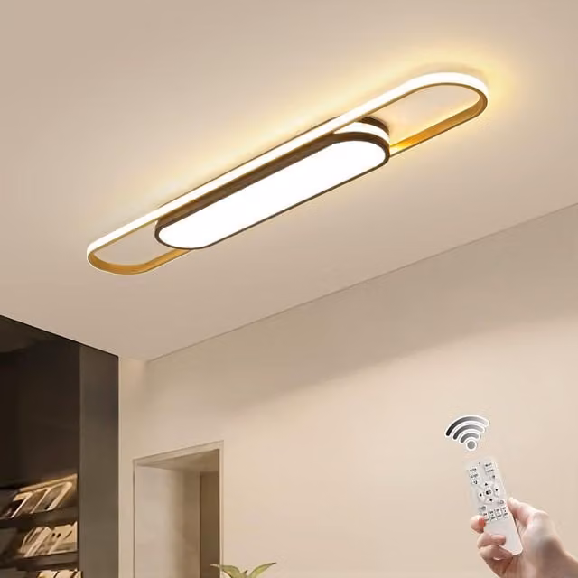 Garwarm Modern Dimmable Acrylic LED Flush Mount Ceiling Lamp with Remote Control in Gold/Brass, W/D/H: 110 x 17.5 x 6 cm – 1