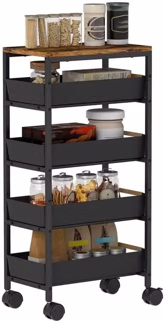 VOGREX Black Metal Mobile Kitchen Utility Storage Trolley – 1