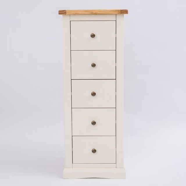 Cabinet Bits Castelli 5 Drawer Narrow Chest of Drawers in Off-White with Brass Knob