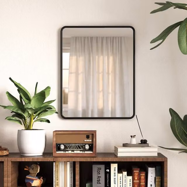 HOMCOM Modern Rectangular Metal Frame Wall Mirror in Black, W: 48 cm, H: 38 cm