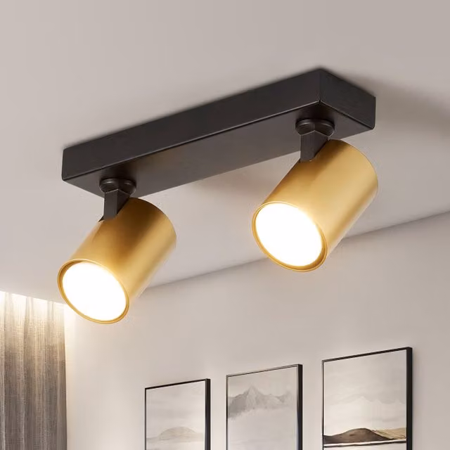 Harper Living Modern 2-Way GU10 Track Ceiling Spotlight in Black and Gold/Brass Finish