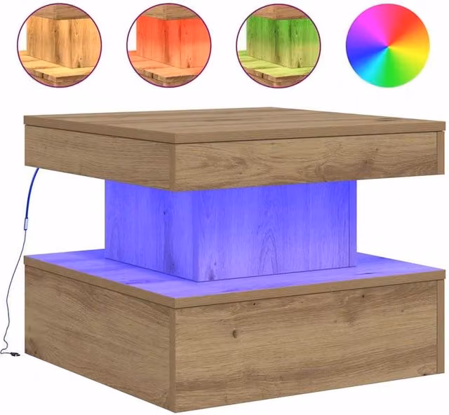 Berkfield Home Artisan Oak Coffee Table with LED Lights in Brown, W/D/H: 50 x 50 x 40 cm – 1