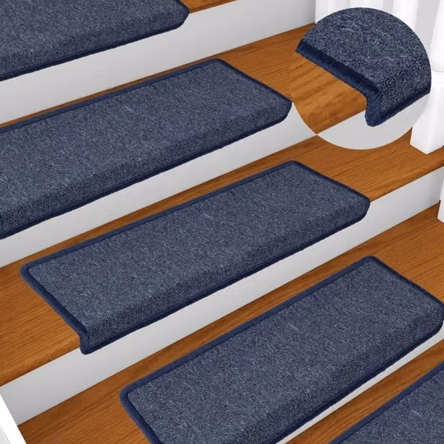 Berkfield Home Self-Adhesive Carpet Stair Treads, 15 Pieces, Grey and Blue, W: 65 cm, D: 21 cm, H: 4 cm – 1