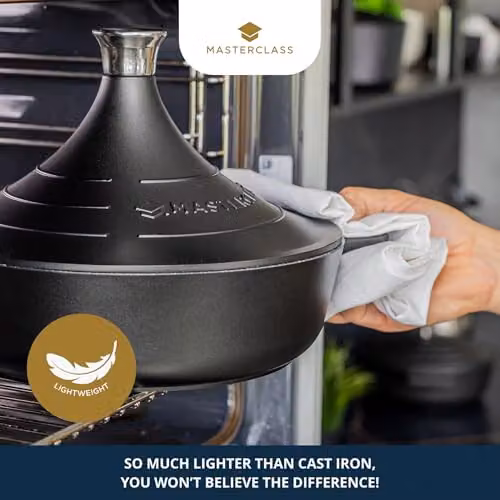 MasterClass Cast Aluminium Non-Stick Tagine Casserole Dish with Self-Basting Cone Lid, Black, Diameter: 28 cm, 4 L – 4