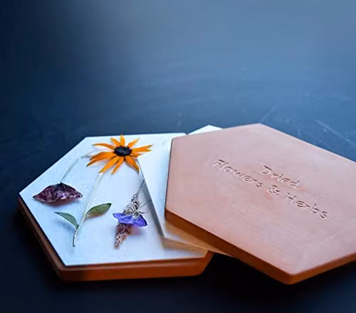 Fallen Fruits Orange Ceramic Flower and Herb Press, Microwaveable Terracotta Heavy Hexagonal Press – 2
