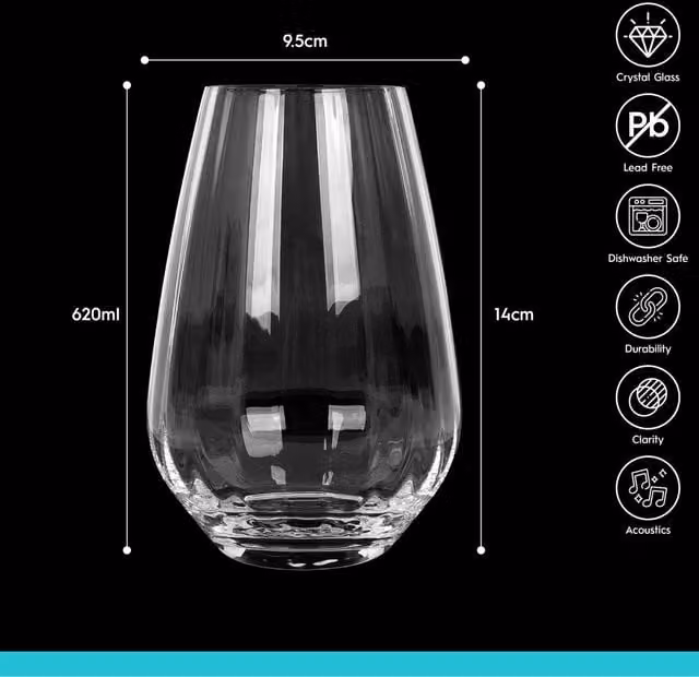 Argon Tableware Kensington Optic Lead-Free Crystal Highball Tumbler Glasses, 620ml, Pack of 48, Transparent