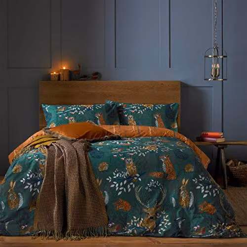 Riva Home Forest Fauna Woodland Duvet Cover and Pillowcase Set, Green, W: 180 cm x D: 200 cm – 1