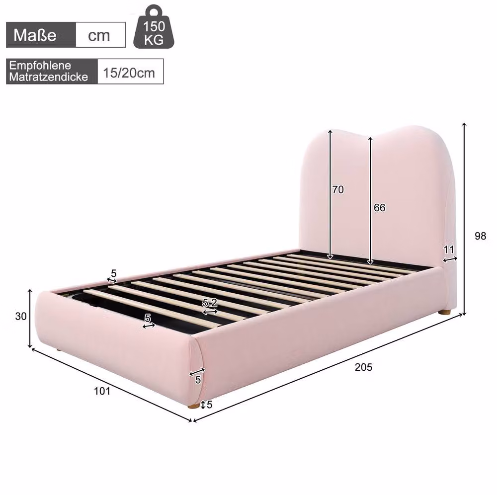STILVORA Single Upholstered Velvet Bed with Hydraulic Storage in Pink, W/D/H: 90 x 190 x 150 cm – 2