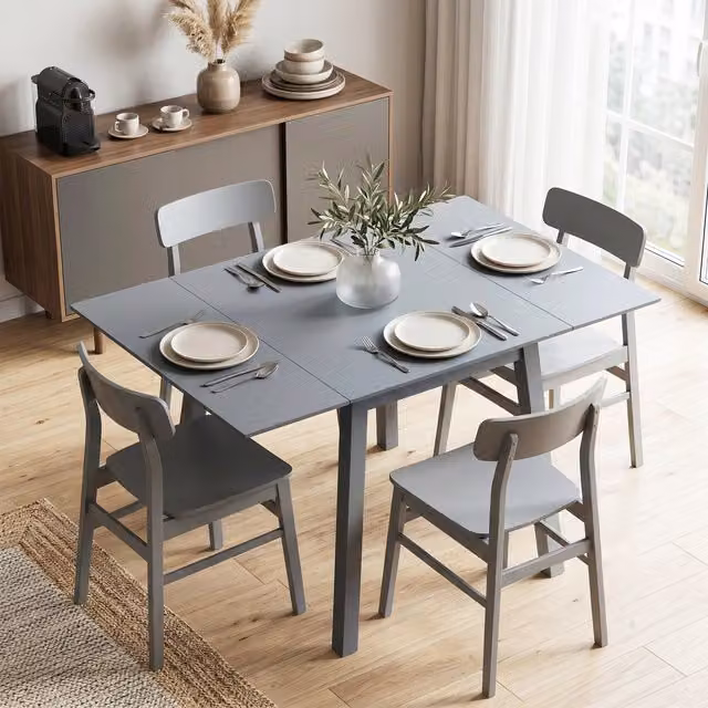 HOMCOM Modern Rectangular Folding Dining Table with Drop Leaf in Natural and Grey Pine Wood